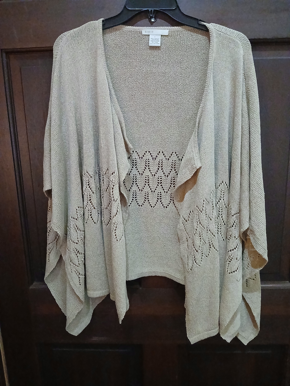 Kikit Vintage Beige Open-Front Knit Cardigan Ruana Or Draped Shawl Size L